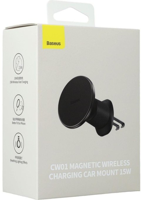 UCHWYT SAMOCHODOWY ŁADOWARKA INDUKCYJNA Baseus CW01 MagSafe Qi 2.0 15 W NA KRATKĘ CZARNY BASEUS