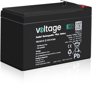 Akumulator AGM Voltage Long Life 12V 9Ah VEL12-9.0 (Żywotność 15 lat) VOLTAGE