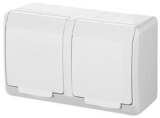 Gniazdo hermetyczne n/t podwójne z/u 2x2P+Z IP44, białe, Hermes 0322-02 ELEKTRO-PLAST NASIELSK