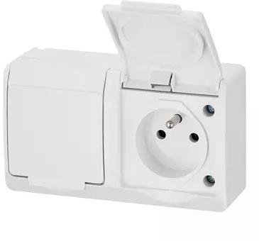 Gniazdo hermetyczne n/t podwójne z/u 2x2P+Z IP44, białe, Hermes 0322-02 ELEKTRO-PLAST NASIELSK