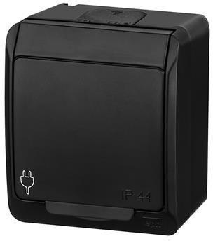HERMES CZARNY GNIAZDO NT 1X Z/U Z KLAPKĄ 2P+Z IP44 ZACISKI ŚRUBOWE 16A 250V 0321-09 ELEKTRO-PLAST NASIELSK