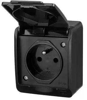 HERMES CZARNY GNIAZDO NT 1X Z/U Z KLAPKĄ 2P+Z IP44 ZACISKI ŚRUBOWE 16A 250V 0321-09 ELEKTRO-PLAST NASIELSK