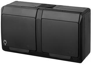 HERMES CZARNY GNIAZDO NT 2X Z/U Z KLAPKĄ IP44 2X2P+Z ZACISKI ŚRUBOWE 16A 250V 0322-09 ELEKTRO-PLAST NASIELSK