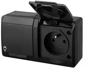 HERMES CZARNY GNIAZDO NT 2X Z/U Z KLAPKĄ IP44 2X2P+Z ZACISKI ŚRUBOWE 16A 250V 0322-09 ELEKTRO-PLAST NASIELSK