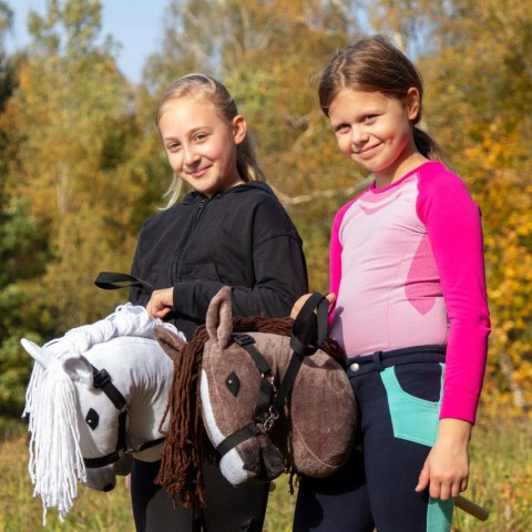 Biały konik hobby horse duży A3 kantar wodze HH