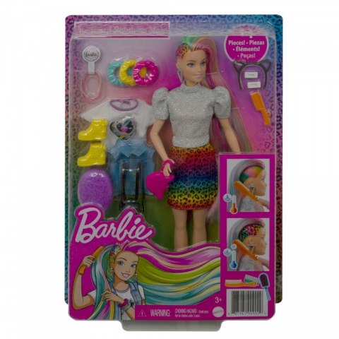 Lalka Barbie Fryzura Kolorowa panterka